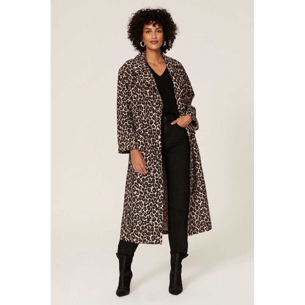 NWOT Victor Alfaro Womens Size XS Leopard Jacquard Long Coat Oversized Fit